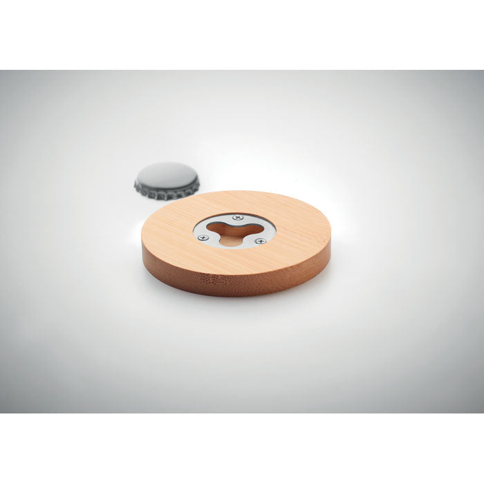 Branded Bamboo Bottle Opener Coaster without branding