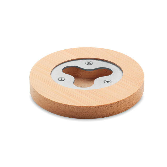 Branded Bamboo Bottle Opener Coaster without branding