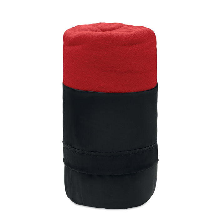 Branded RPET Fleece Travel Blanket with Pouch in Red