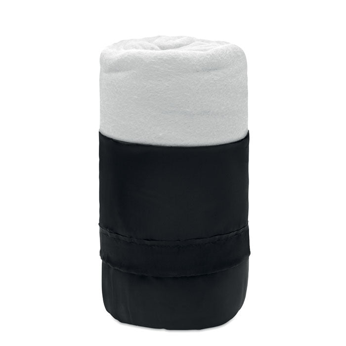 Branded RPET Fleece Travel Blanket with Pouch in White