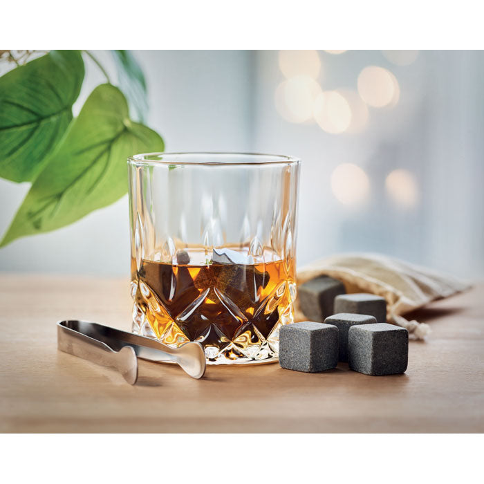 Branded Whisky Glass Set in Bamboo Box in use
