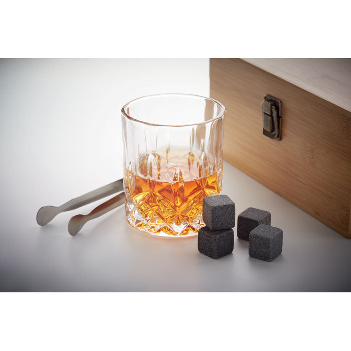 Branded Whisky Glass Set in Bamboo Box without branding