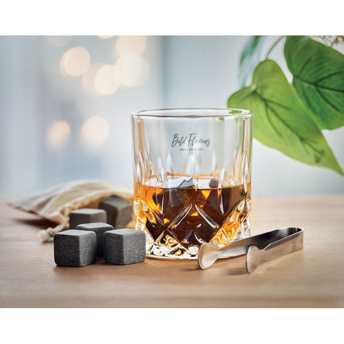 Branded Whisky Glass Set in Bamboo Box in use