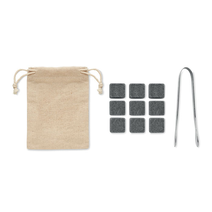 Branded 9 Stone Ice Cubes in Bamboo Box with Tongs without branding
