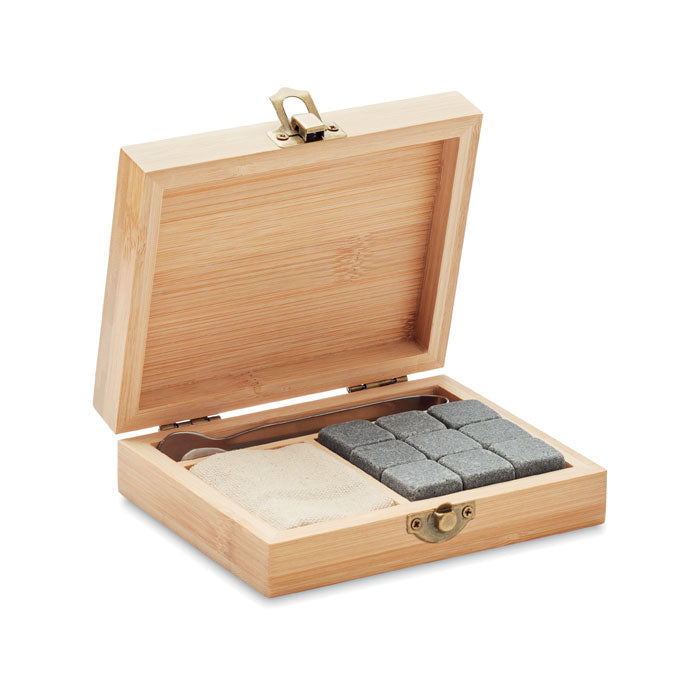 Branded 9 Stone Ice Cubes in Bamboo Box with Tongs