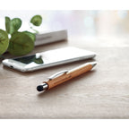 Branded Bamboo Stylus Ball Pen with Chrome Fittings in use