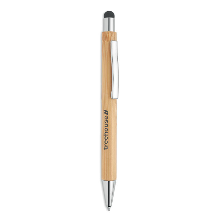 Branded Bamboo Stylus Ball Pen with Chrome Fittings