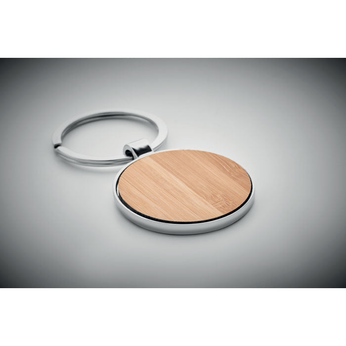 Branded Round Zinc Alloy Key Ring with Bamboo without branding