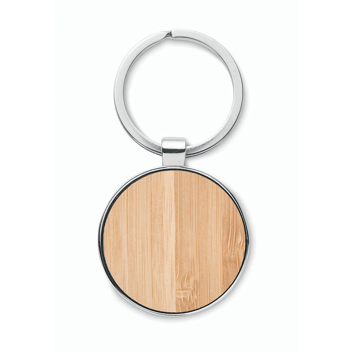 Branded Round Zinc Alloy Key Ring with Bamboo without branding