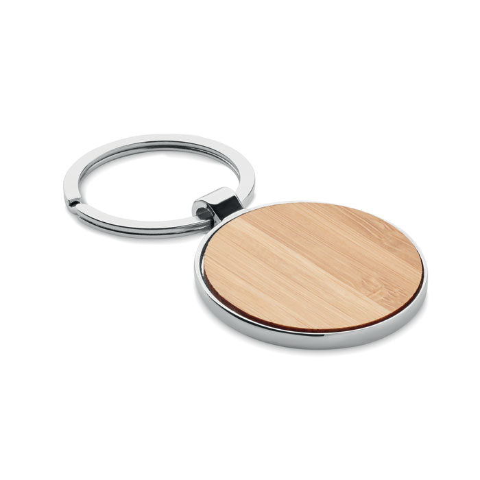 Branded Round Zinc Alloy Key Ring with Bamboo