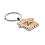 Branded House Shaped Zinc Alloy Key Ring with Bamboo
