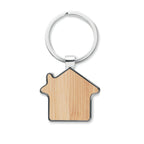 Branded House Shaped Zinc Alloy Key Ring with Bamboo without branding