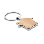 Branded House Shaped Zinc Alloy Key Ring with Bamboo