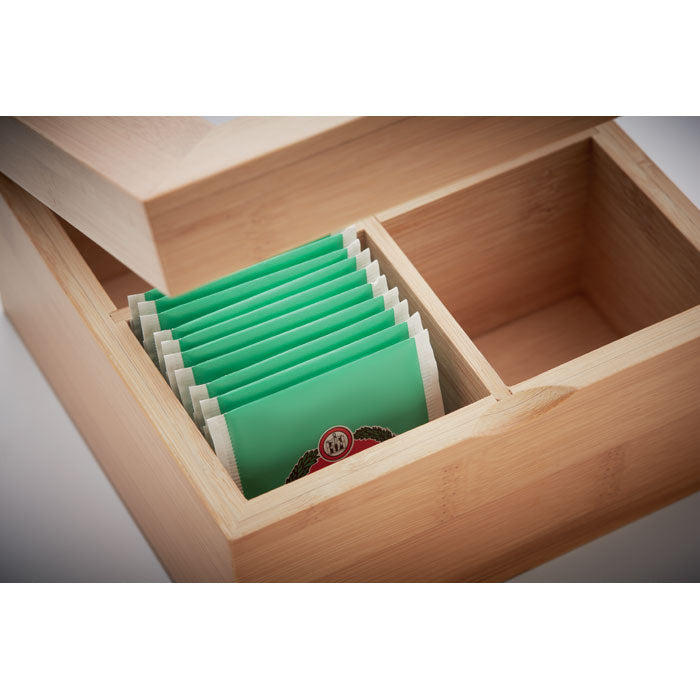 Branded Bamboo Tea Box with Glass Lid without branding