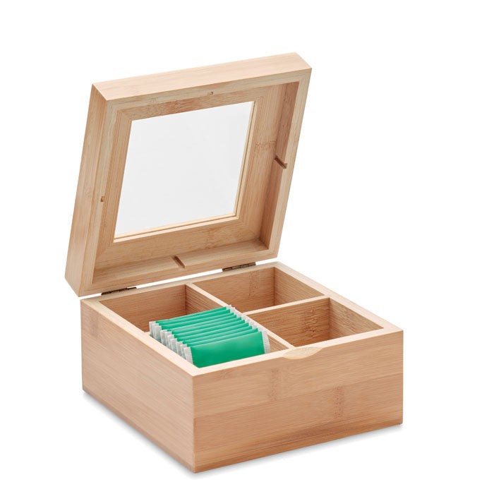 Branded Bamboo Tea Box with Glass Lid without branding