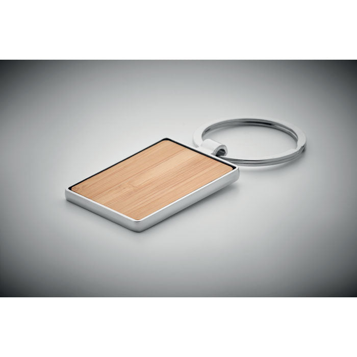 Branded Rectangular Zinc Alloy Key Ring with Bamboo without branding