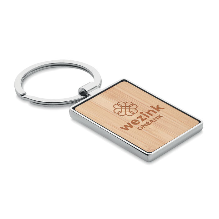 Branded Rectangular Zinc Alloy Key Ring with Bamboo