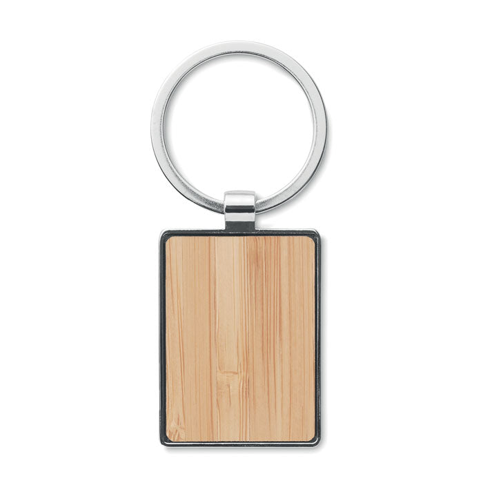 Branded Rectangular Zinc Alloy Key Ring with Bamboo without branding