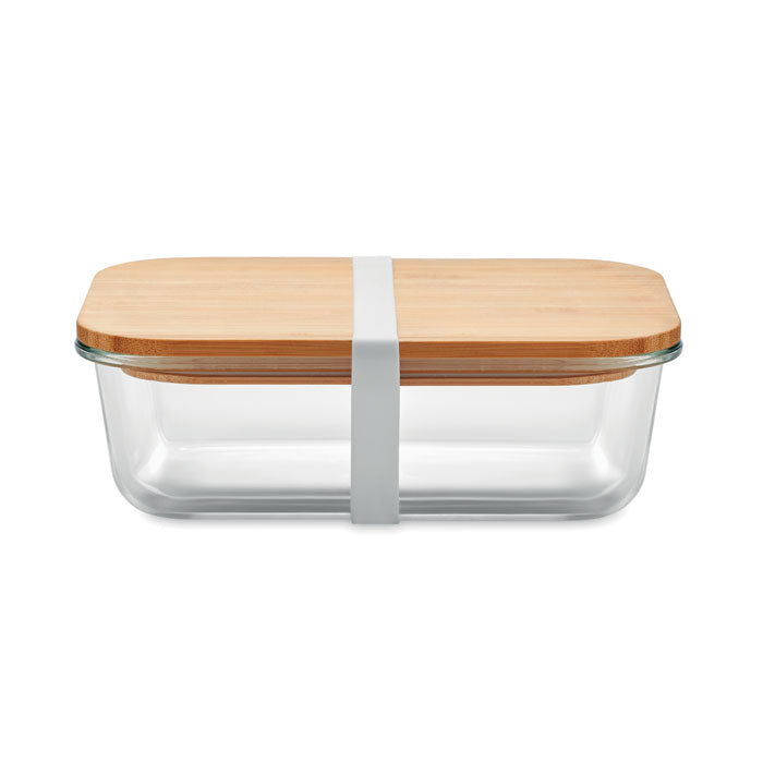 Branded Glass Lunch Box with Bamboo Lid 800ml