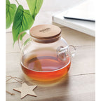 Branded Borosilicate Glass Teapot 850ml with Bamboo Lid in use