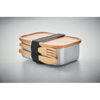 Branded Stainless Steel Lunch Box with Bamboo Lid and Cutlery 600ml without branding
