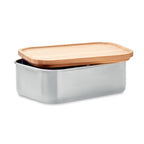 Branded Stainless Steel Lunch Box with Bamboo Lid and Cutlery 600ml without branding