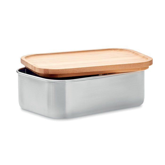Branded Stainless Steel Lunch Box with Bamboo Lid and Cutlery 600ml without branding