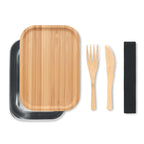 Branded Stainless Steel Lunch Box with Bamboo Lid and Cutlery 600ml without branding
