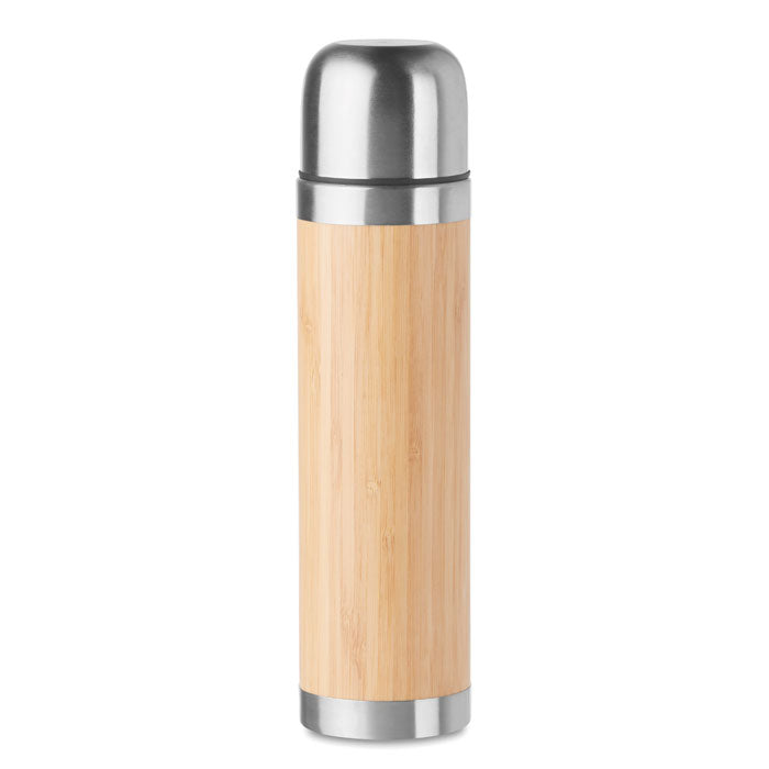 Branded vacuum flask with bamboo cover, 400ml