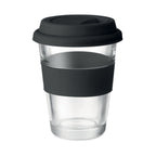 Branded Glass Tumbler with Silicone Lid in Black