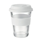 Branded glass tumbler with silicone lid
