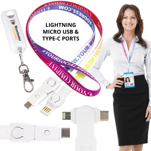 Branded 3-in-1 USB Lanyard Charging Cables