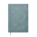 Teal notebook with ribbed texture on a white background