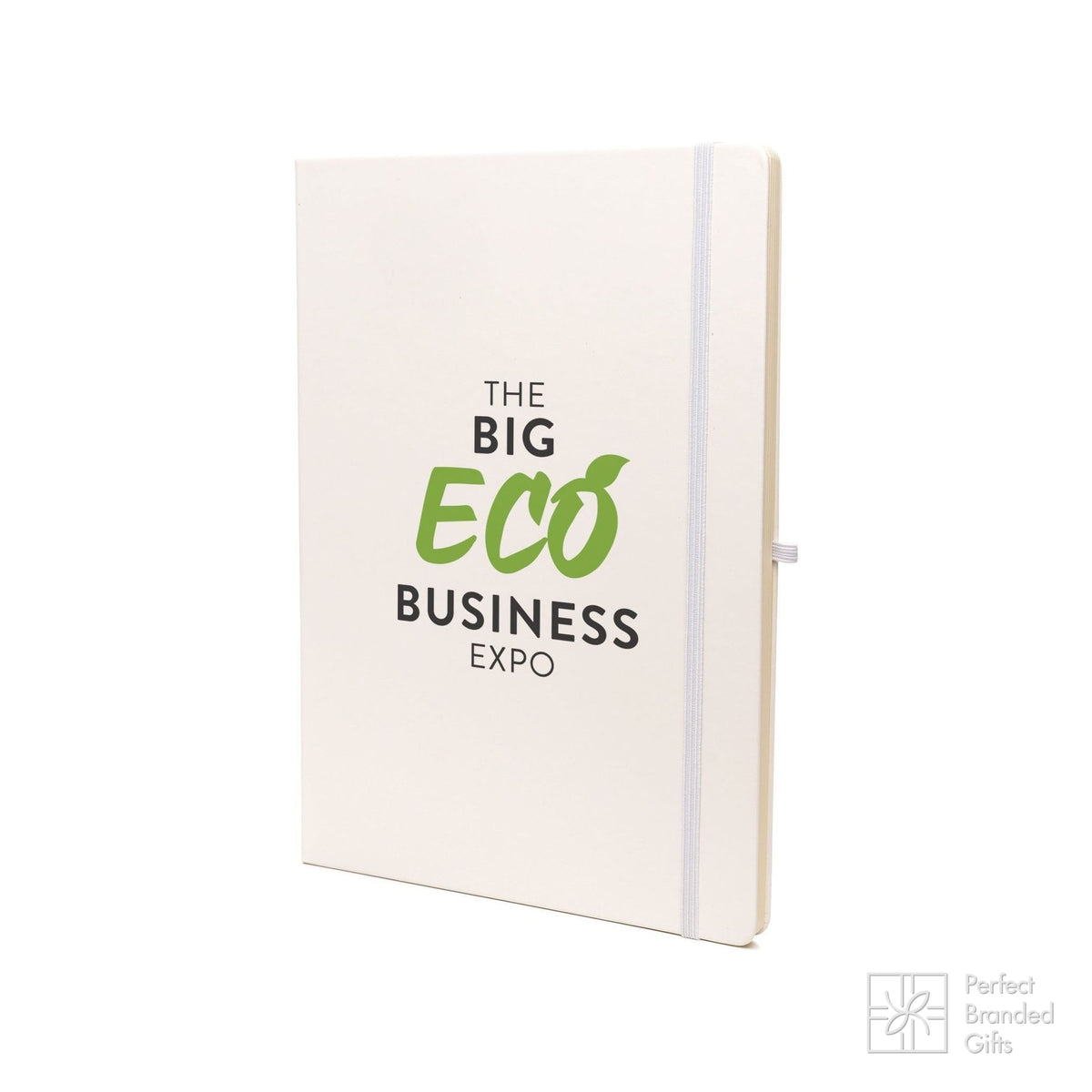 Branded A4 White PU Notebook with Pen Loop