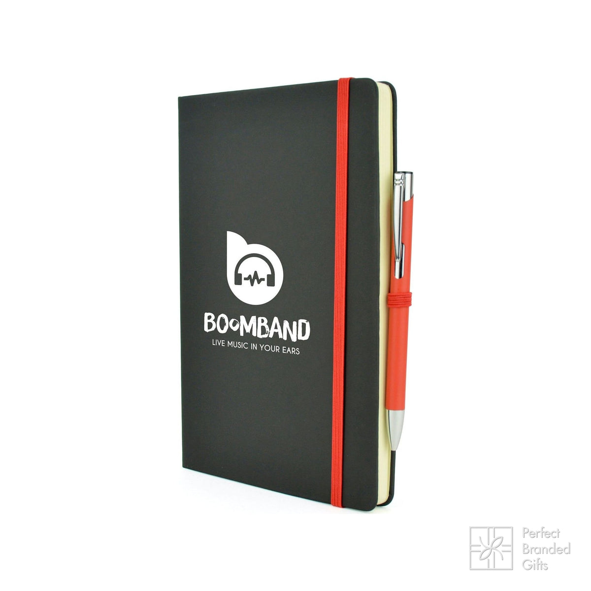 Branded A5 Black PU Notebook and Matching Pen Set