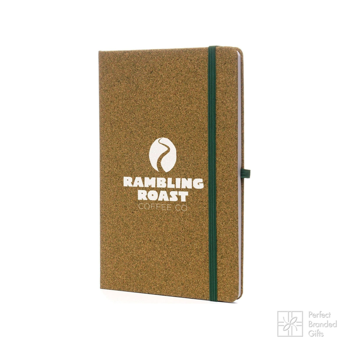 Branded A5 Tea Ground Cork Notebook with Pen Loop and Cream Paper