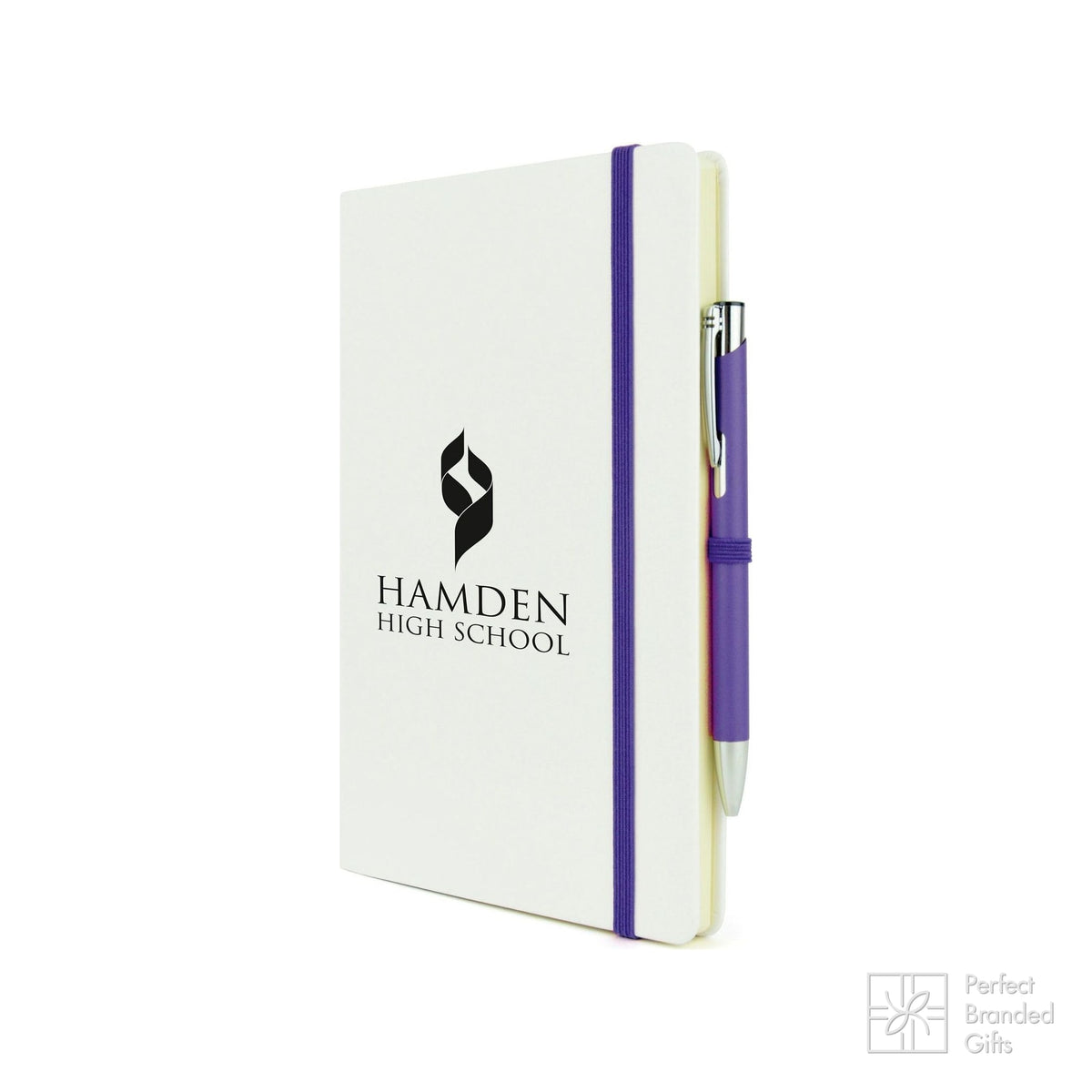Branded A5 White PU Notebook and Matching Pen Set