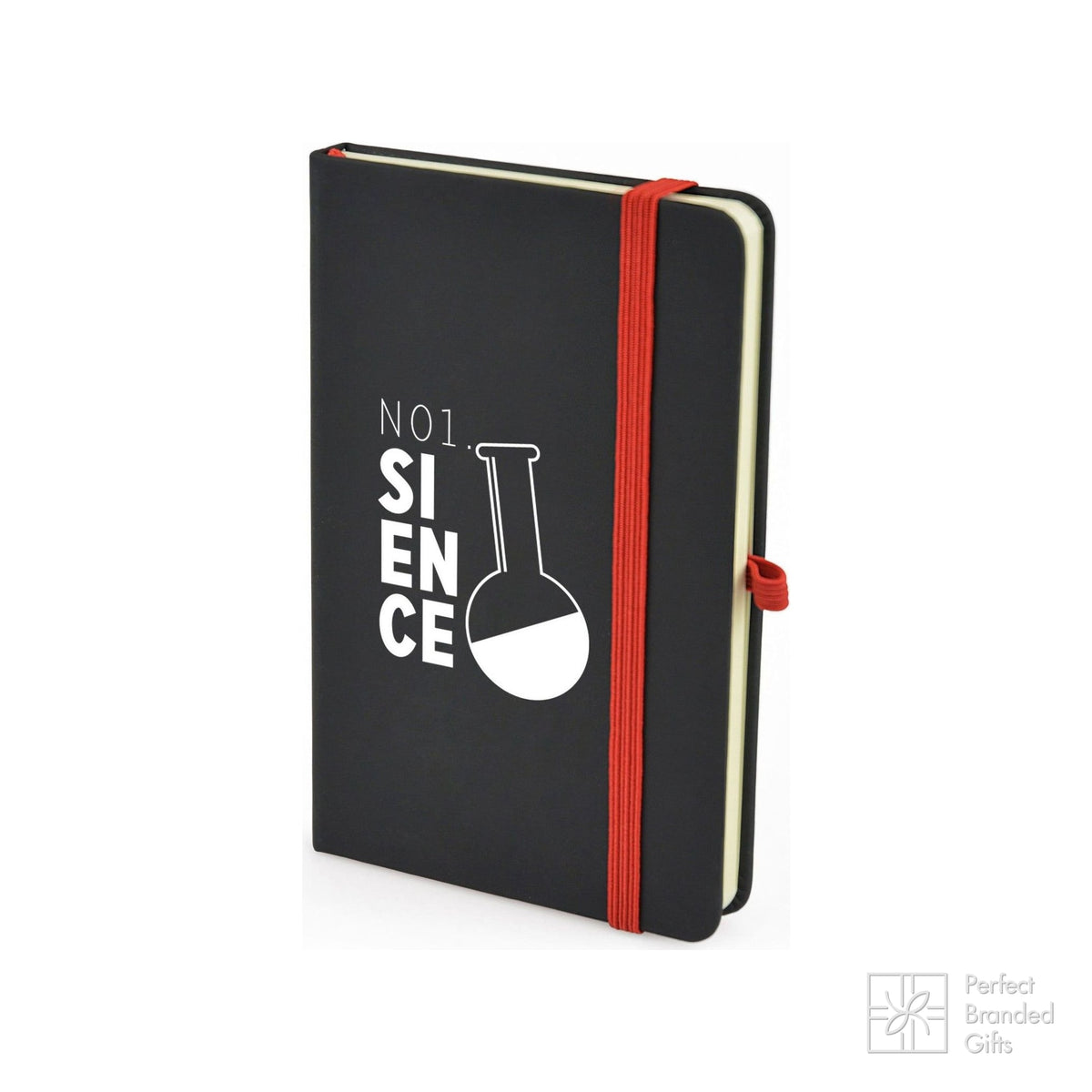 Branded A6 Black PU Notebook with Coloured Pen Loop