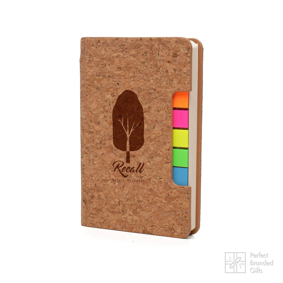 Branded A6 Slim Cork Notebook with Sticky Flags