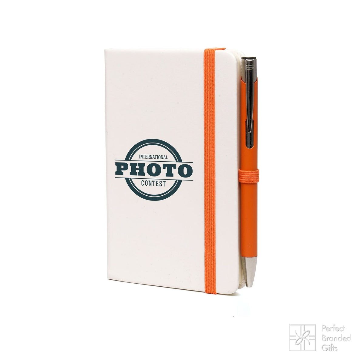 Branded A6 White PU Notebook and Matching Pen Set