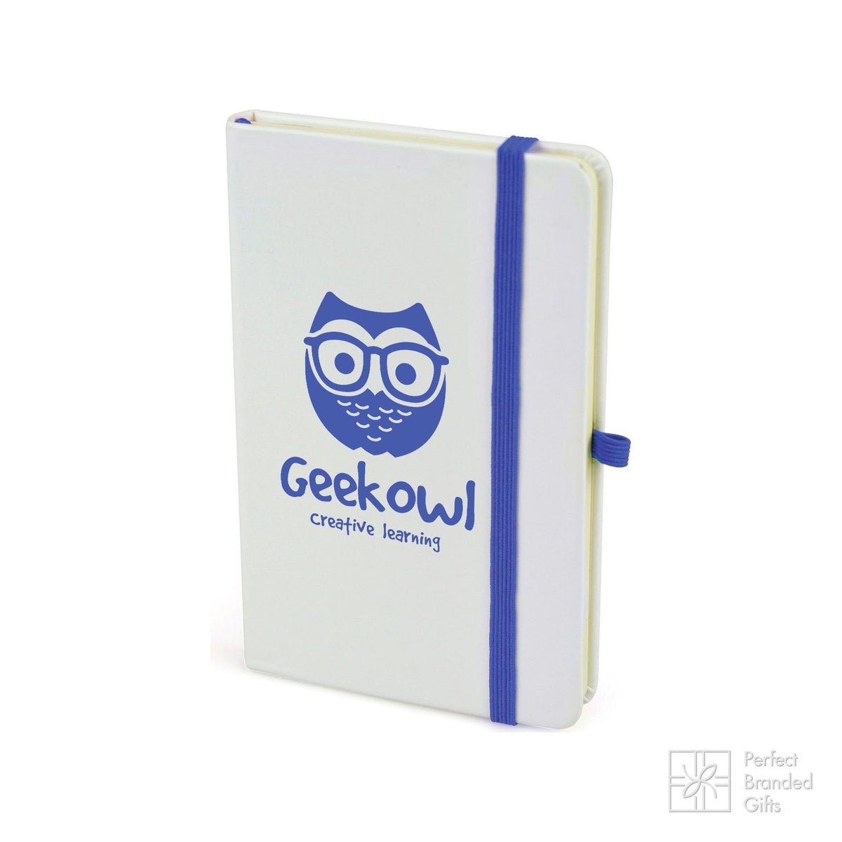 Branded A6 White PU Notebook with Back Pocket