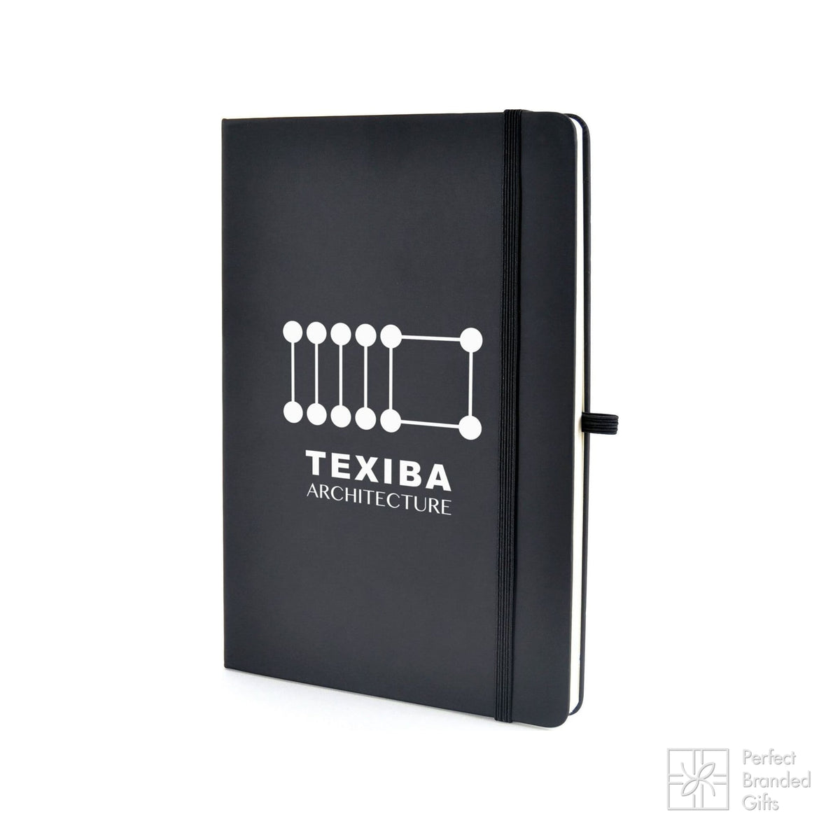 Branded Black PU Graph Page Notebook with Pen Loop