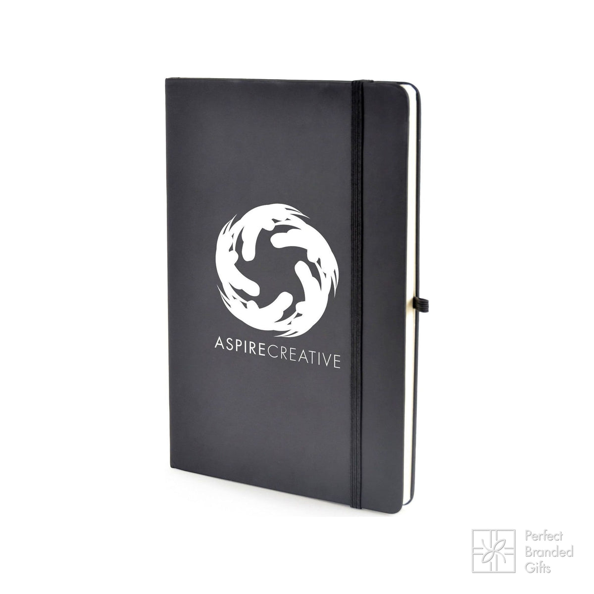 Branded Black PU Plain Page Notebook with Pen Loop