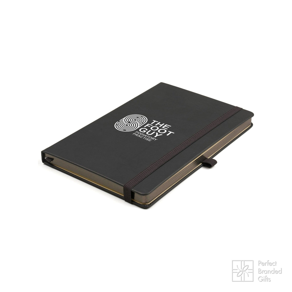 Branded Premium Recycled PU Notebook with Gun Metal Trim