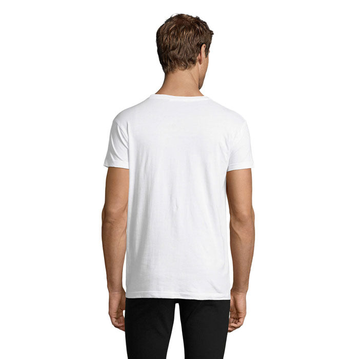 White branded fitted men's t-shirt, back view