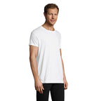 White branded fitted men's t-shirt, side view