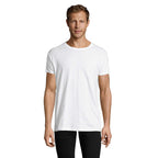 White branded fitted men's t-shirt, front view