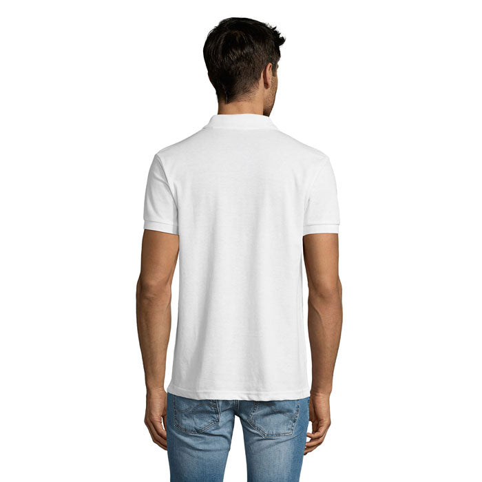 White easy care men's polo shirt, back view