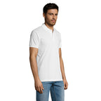 White easy care men's polo shirt, side view