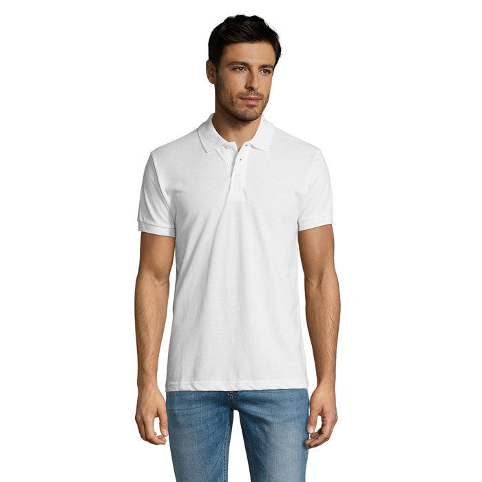 White easy care men's polo shirt, front view